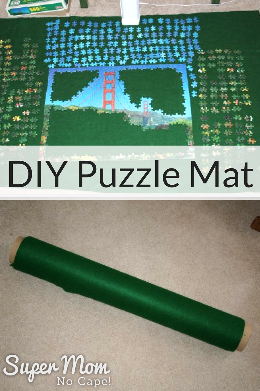 Jigsaw puzzle being built on a DIY puzzle mat and then shown rolled up in the puzzle mat