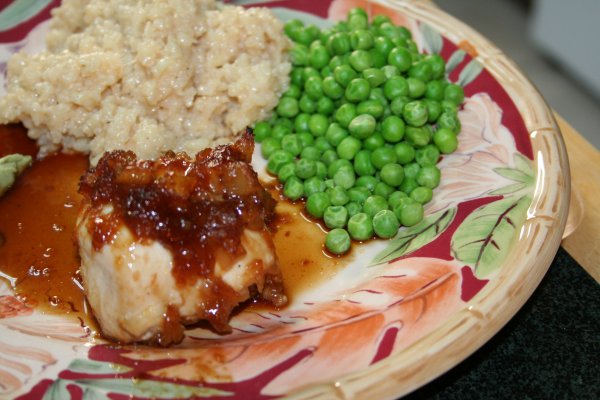 Hawaiian Chicken served with risotto and peas