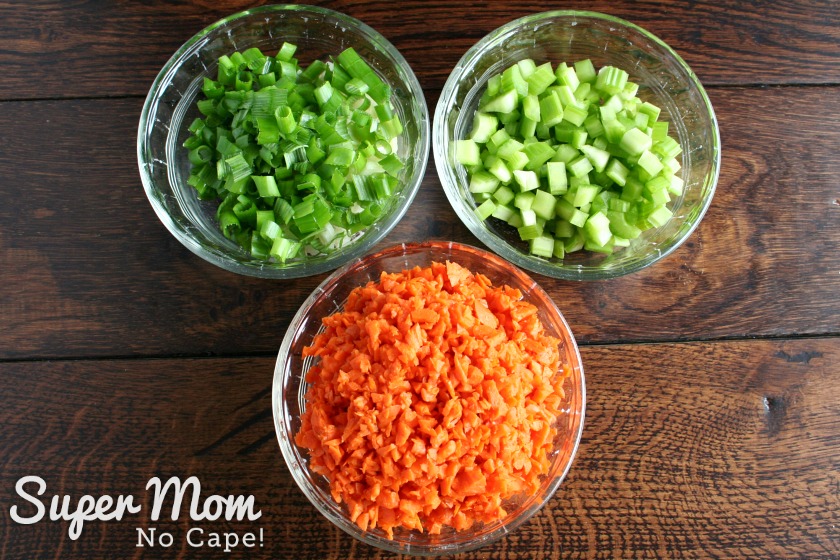 Hawaiian Macaroni Salad - chopped carrots, onions and celery