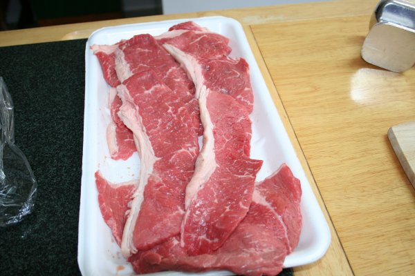 Round steak cut to a quarter inch thick