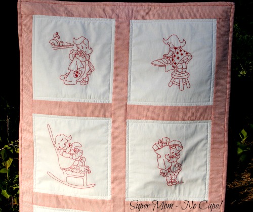 Close Up of Top of Vintage Chore Girl Wallhanging