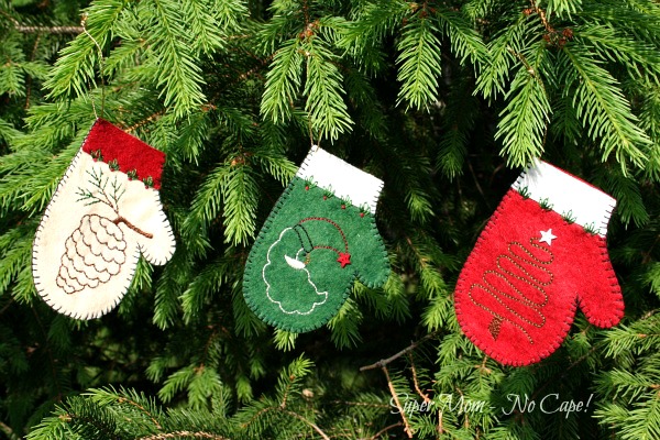 Embroidered Felt Mitten Ornaments