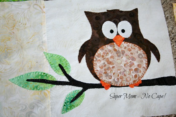blanket stitched owl applique block for one big cabin quilt