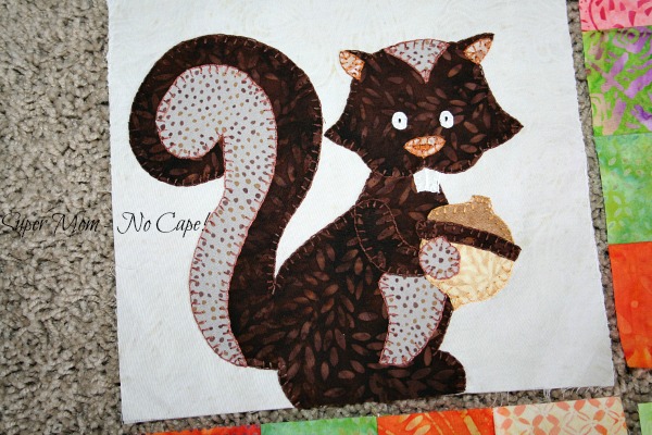 squirrel applique block for one big cabin quilt