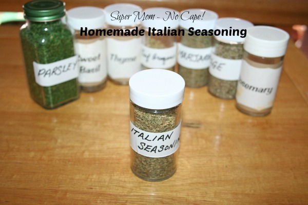 Jars of herbs for Italian Seasoning