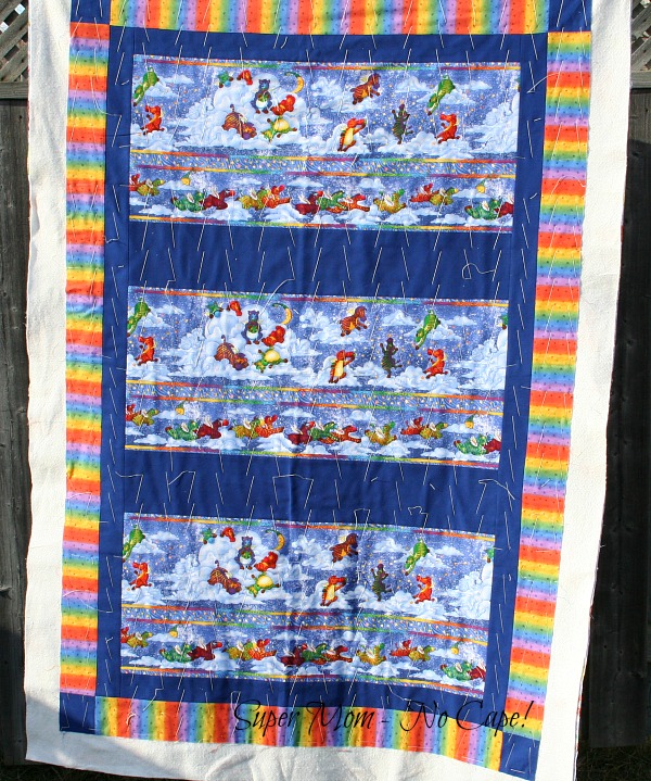 Flying Zebra Quilt basted and ready to quilt