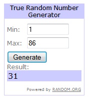 Random Number Generator shows #31 as the first winner of the Spring Bloom Thimble Pip