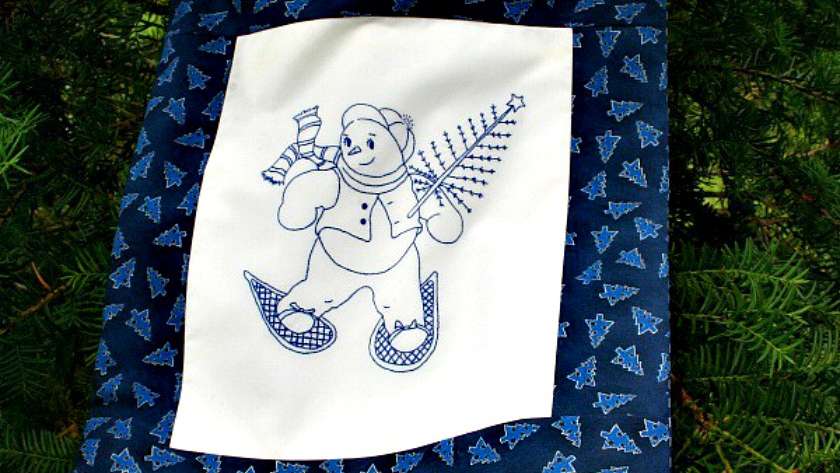 Embroidered Snowman Drawstring Gift Bag