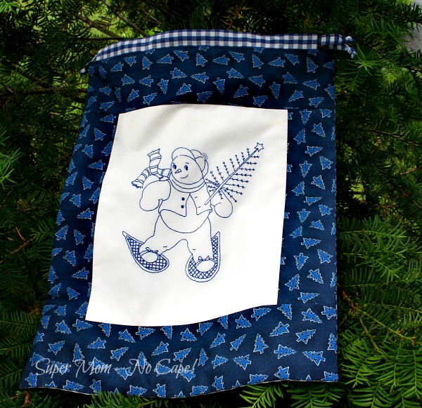 Embroidered Snowman Drawstring Gift Bag