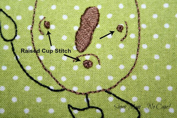 Raised Cup Stitch used to create the dimples on the Singing Potato