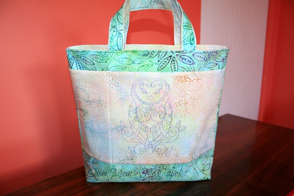 The embroidered owl tote I made for Debbie
