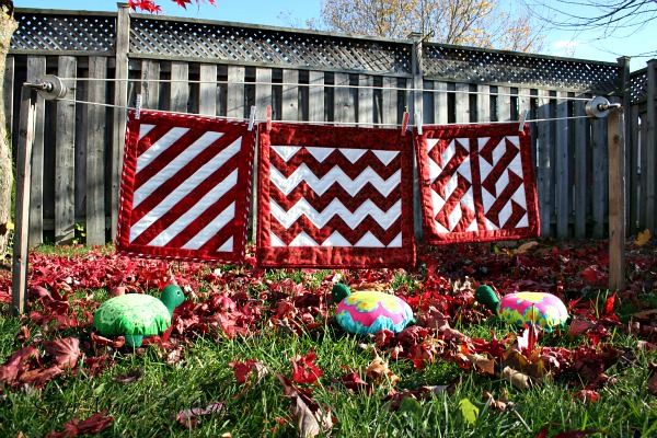 The turtles' quilts hanging on the line