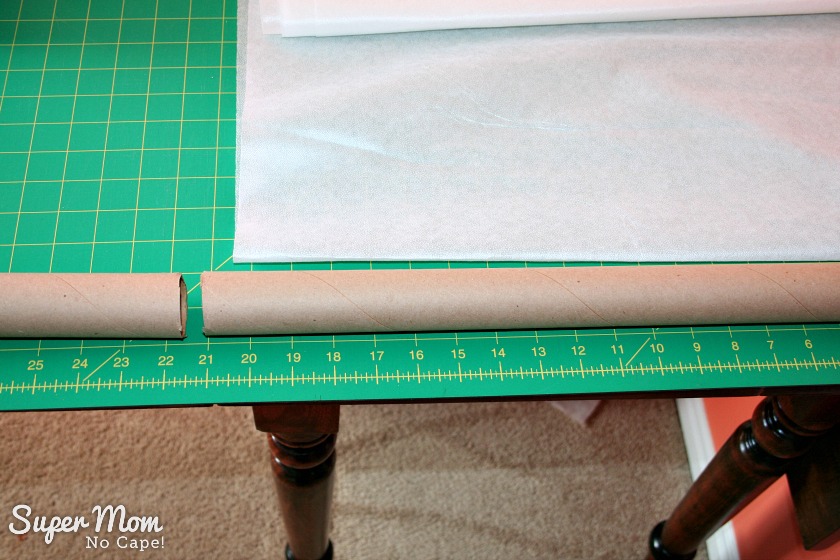 2. Cut wrapping paper tube a little larger than the width of the interfacing