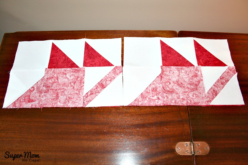 Maple Leaf Blocks - Step 10A Flip the bottom row up over the middle row and sew