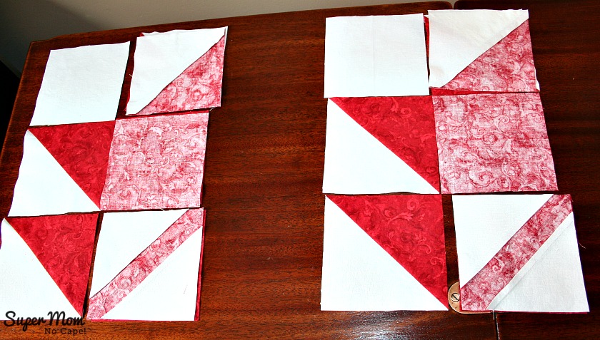 Maple Leaf Blocks - Step 7A Flip the row on the right onto the middle row and sew