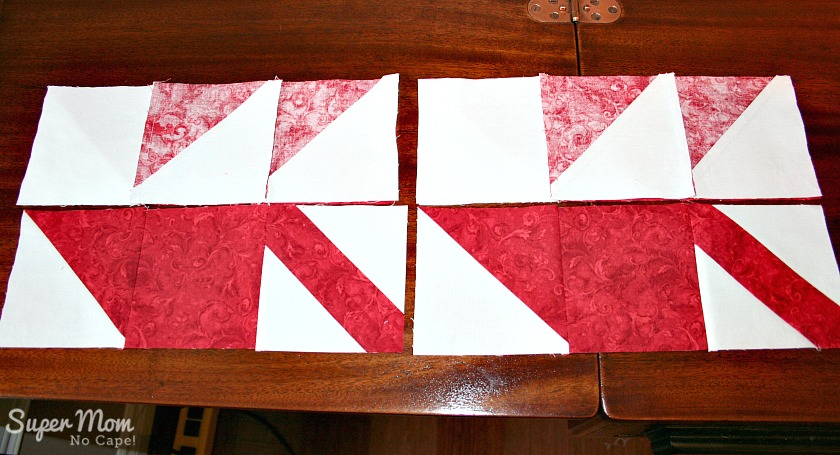 Maple Leaf Blocks - Step 9B Flip the top row down onto middle row and sew