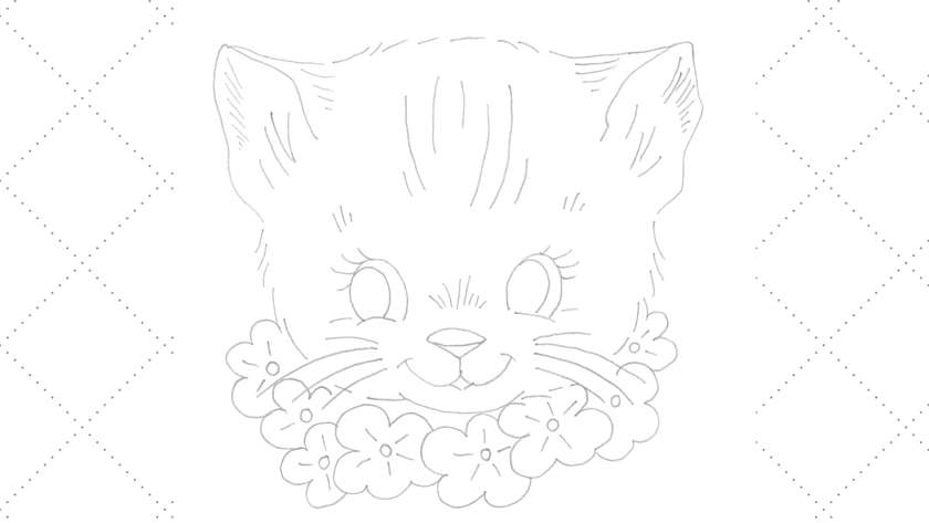 Kitten Wearing Flower Necklace Embroidery Pattern