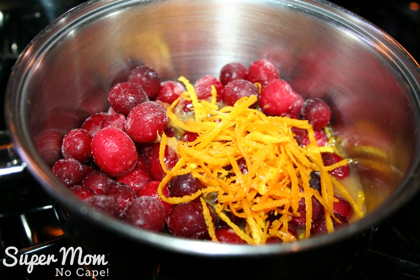 Best Ever Homemade Cranberry Sauce - add four ingredients to sauce pan