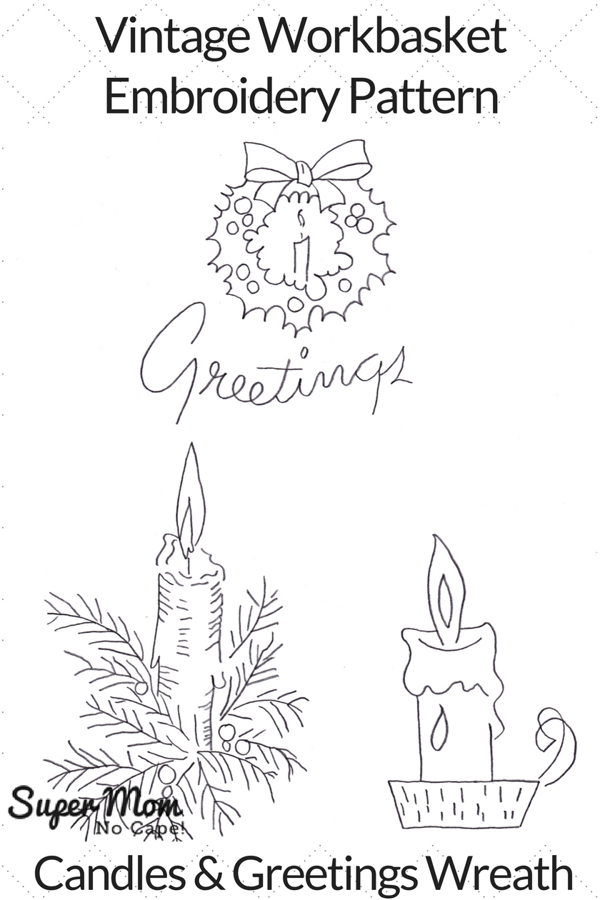 Vintage Workbasket Embroidery Pattern - Candles and Greetings Wreath