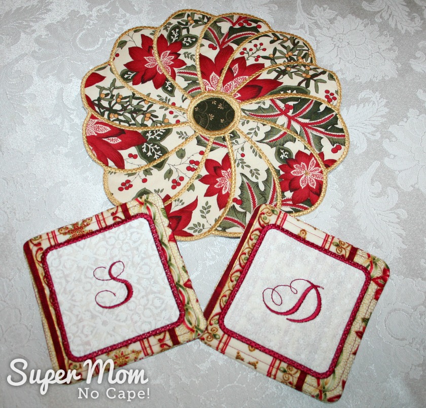 Candle Mat and Coasters with Initials made by Pauline