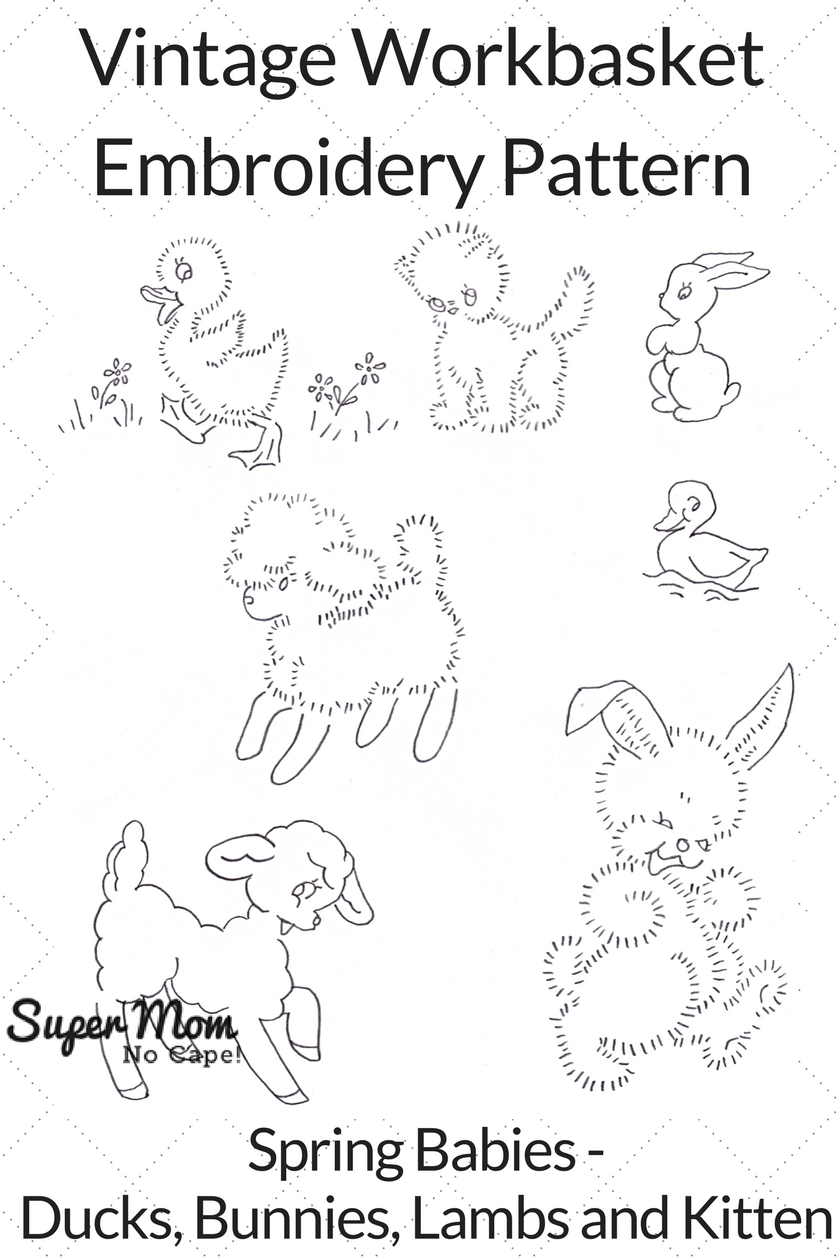 Vintage Workbasket Embroidery Pattern - Spring Babies - Ducks, Bunnies, Lambs and Kitten