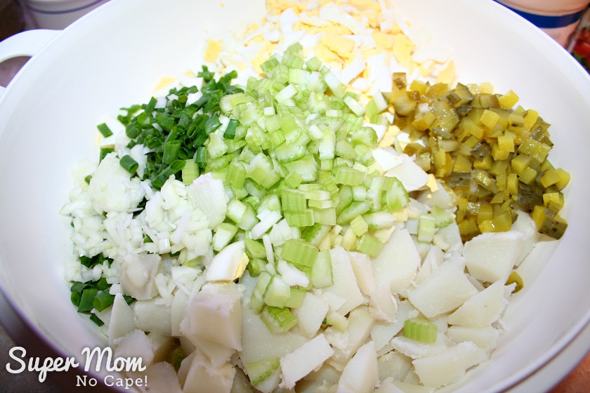 Potato Salad for a Crowd - place all the salad ingredients in a large bowl