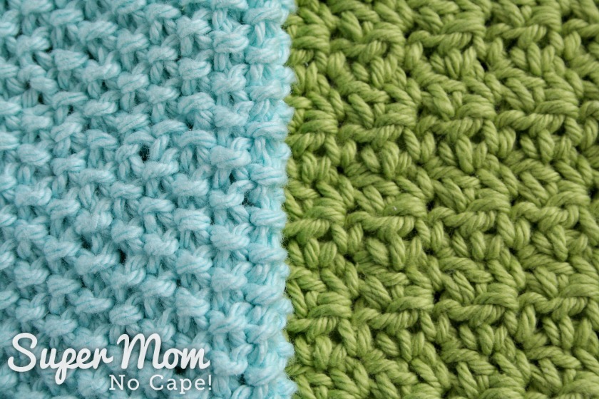 Crocheted Seed Stitch Dishcloth Pattern - comparison between knitted and crocheted seed stitch