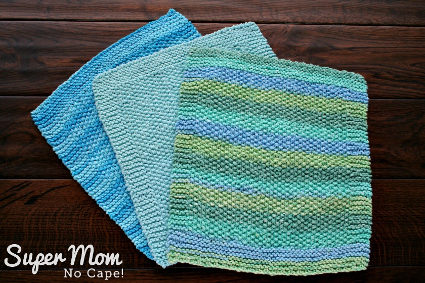 Knitted Seed Stitch Dishcloth - Three completed dishcloths