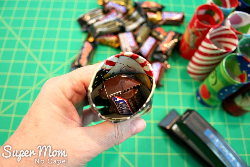 Halloween Treat to Christmas Party Favor - Add small candy bar to the tube