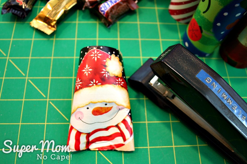 Halloween Treat to Christmas Party Favor - Flatten the bottom and staple