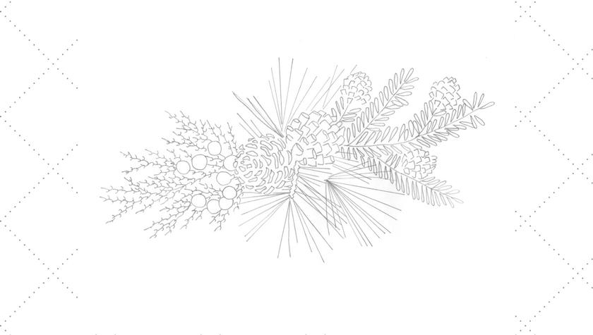 Large Christmas Pine Cone Centerpiece Embroidery Pattern