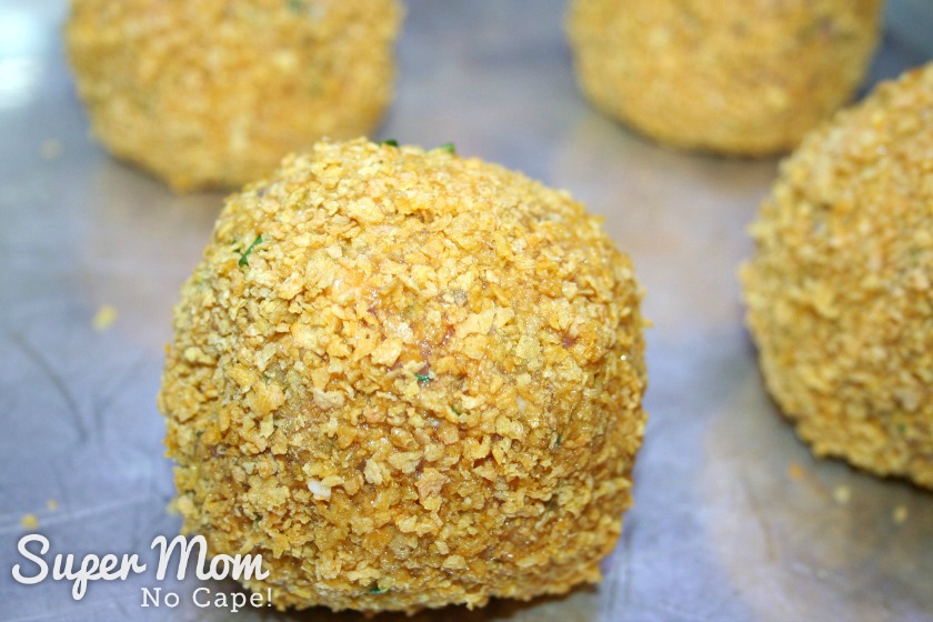 Gluten Free Baked Scotch Eggs - place coated scotch eggs on baking tray