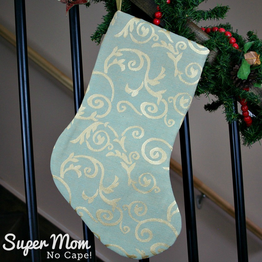 Reversible Duck Egg Blue and Gold Christmas Stocking