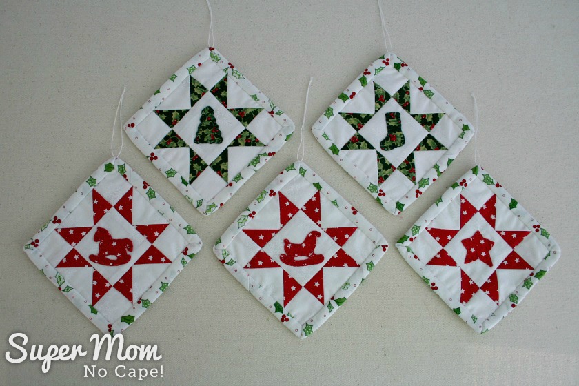 Sawtooth Star with Applique Center Ornament - Five finished ornaments