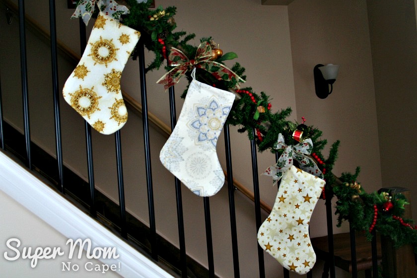 Three Gold and White Snowflakes and Stars Christmas Stockings