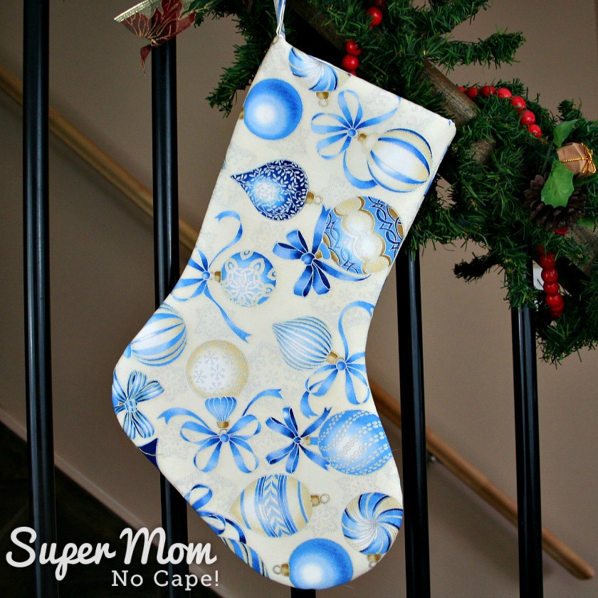 White with Blue Baubles Christmas Stocking