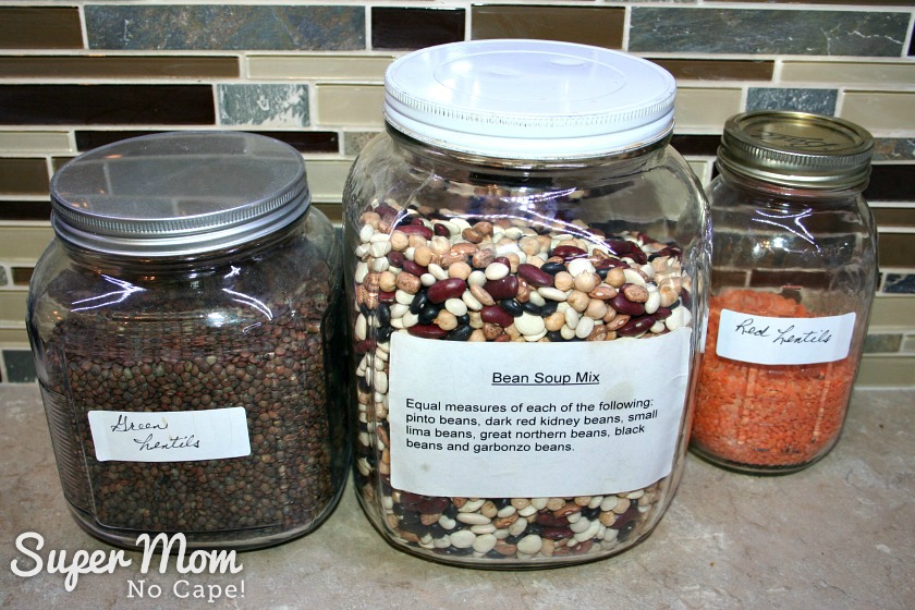 Bean Soup in a Jar Mix - Jars of dried lentils and bean soup mix