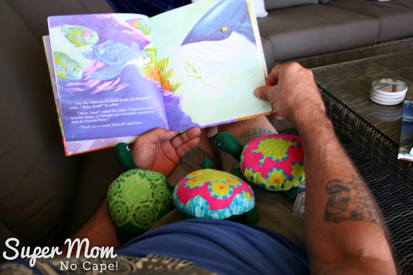Dave reading a bedtime story to the Hexie Turtles