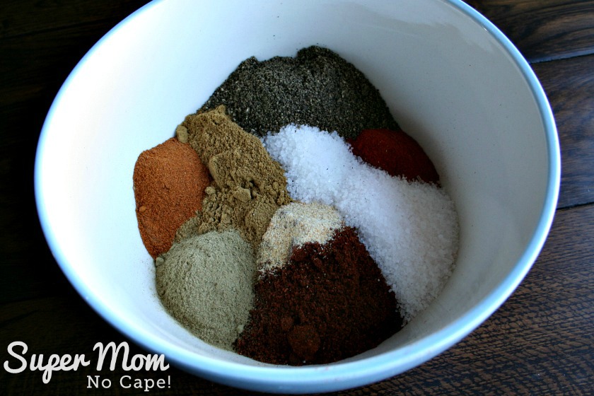 Large bowl of all the ingredients for homemade Taco Seasoning for making a large batch