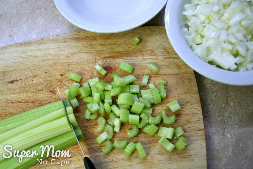 Chopping three stalks of celery