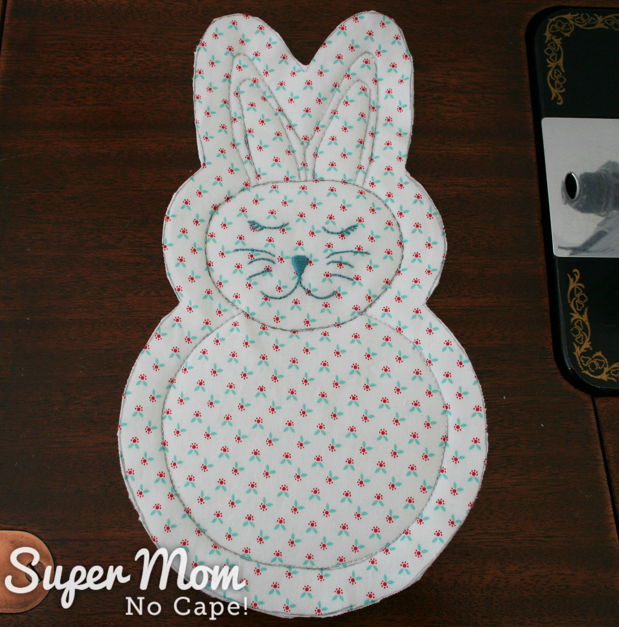 Rag quilt bunny after being cut out of fabric layers