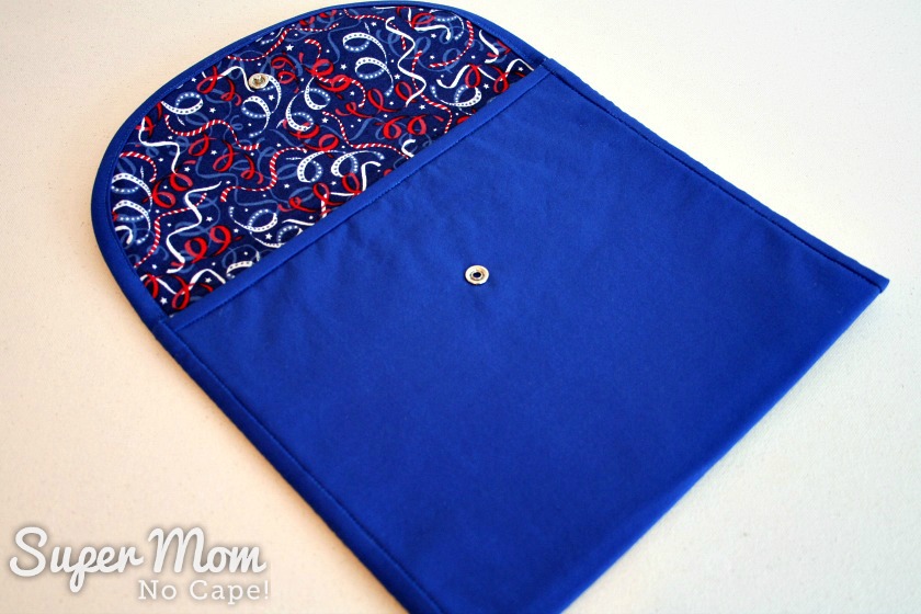 Photo of Making Waves Sashiko Embroidered Pouch with the flap open revealing lining