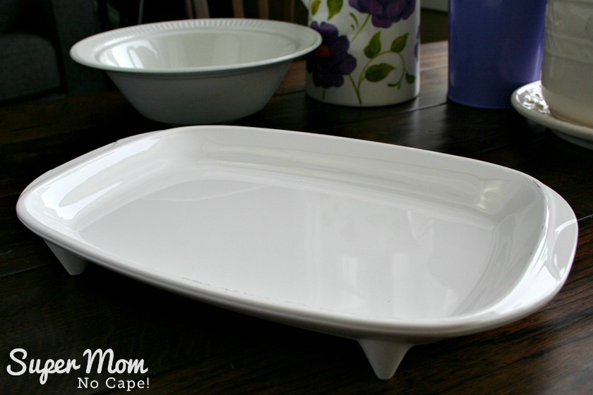 Rectangular white ceramic footed platter