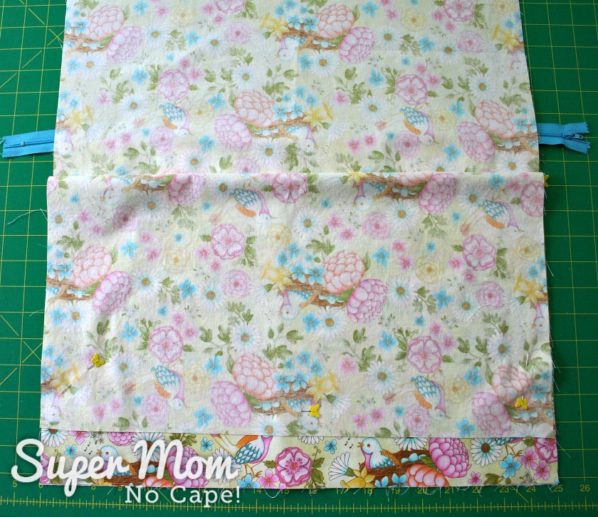Fold down floral fabric and pin to keep it out of the way