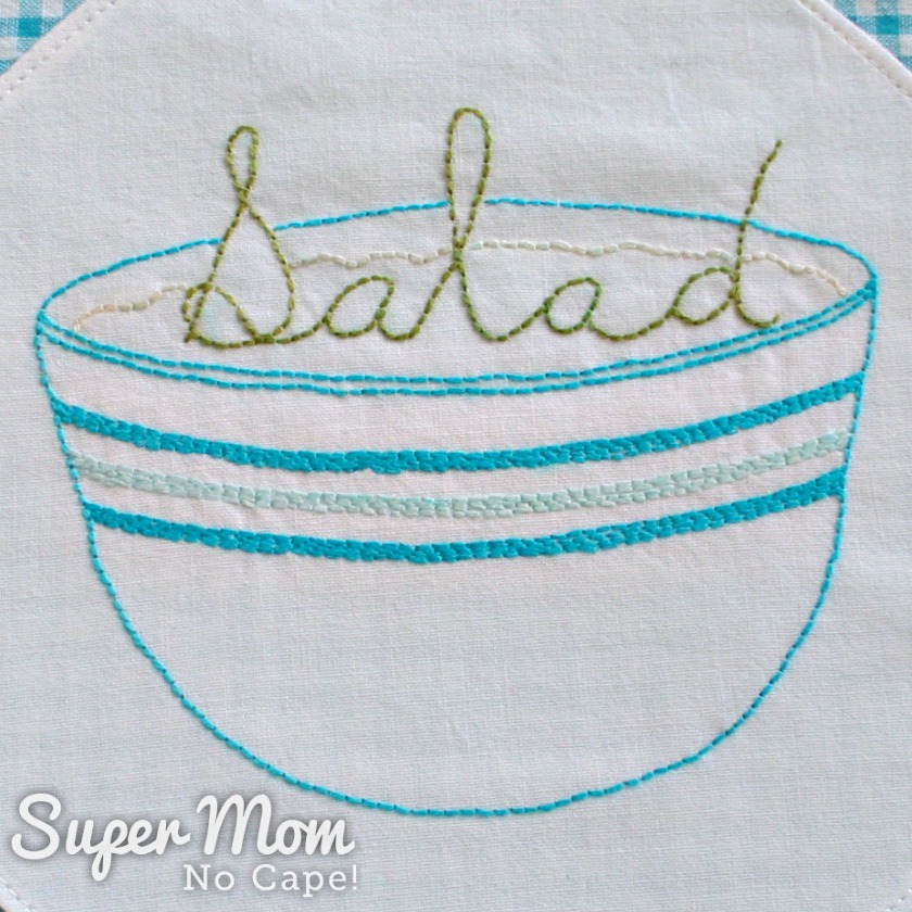 Salad Embroidery Pattern stitched on white fabric