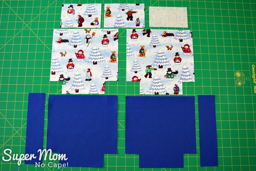 All the fabric pieces cut out for the Drawstring Gift Bag with Divider