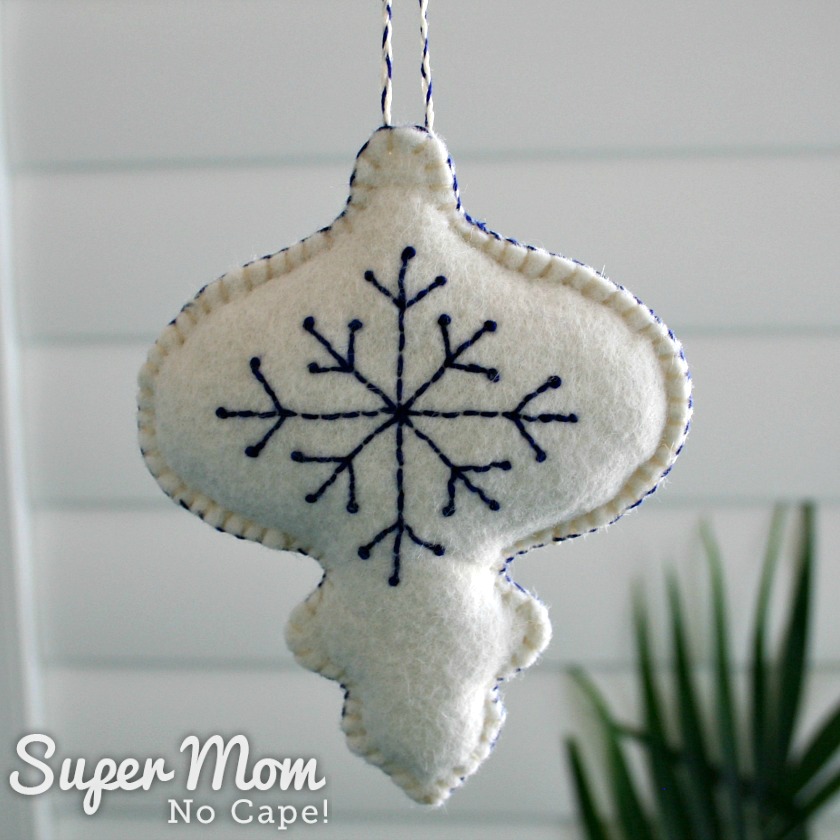 White Felt Bauble with Blue Embroidered Snowflake