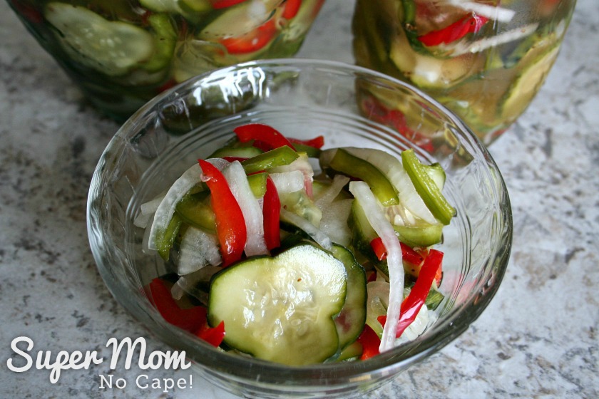 Small bowl of refrigerator pickles