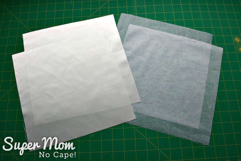 2 squares each of white satin and interfacing