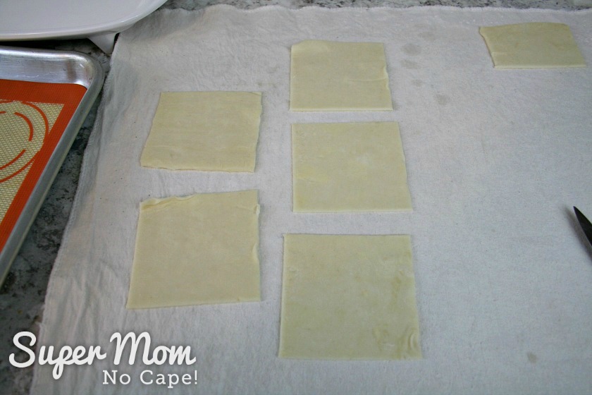 Five 3 inch squares of puff pastry